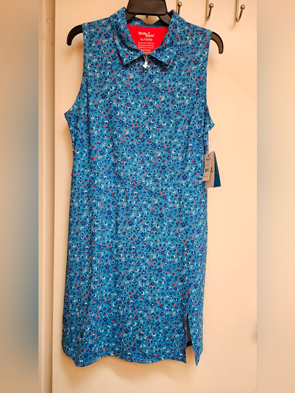 Birdie Bound Womens Golf Dress XL Hawaiian Blue Floral Zip Polo Sleeveless NWT